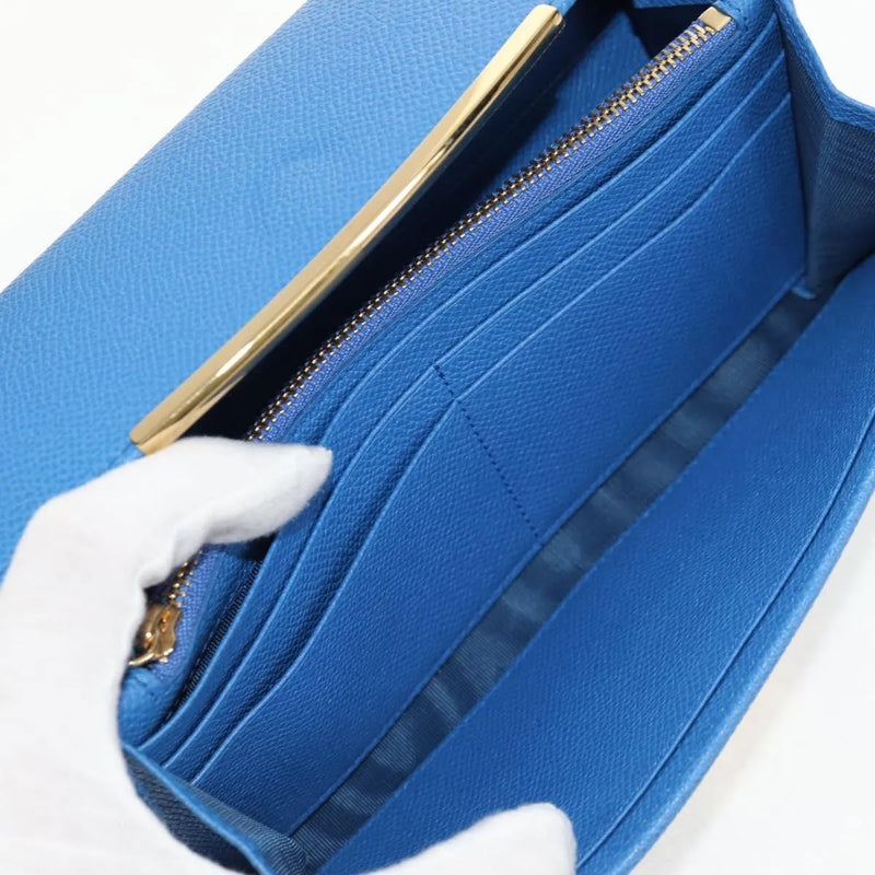 Salvatore Ferragamo Gancini Flap Continental Leather Blue Accessory