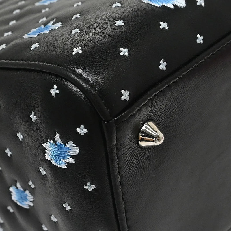 Christian Dior Lady Cannage Quilt Lambskin Black Leather Bag