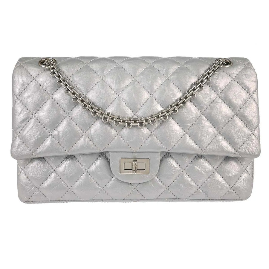 Chanel Reissue 2.55 Double Compartment Flap Quilted Aged Calfskin Silver Bag