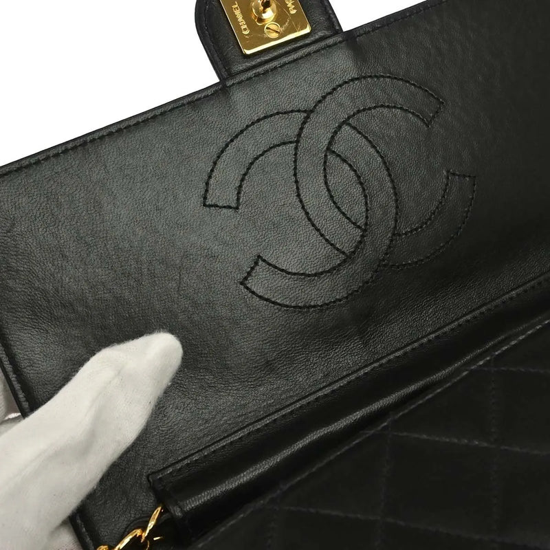 Chanel Vintage Classic Flap Quilted Lambskin Black Leather Bag