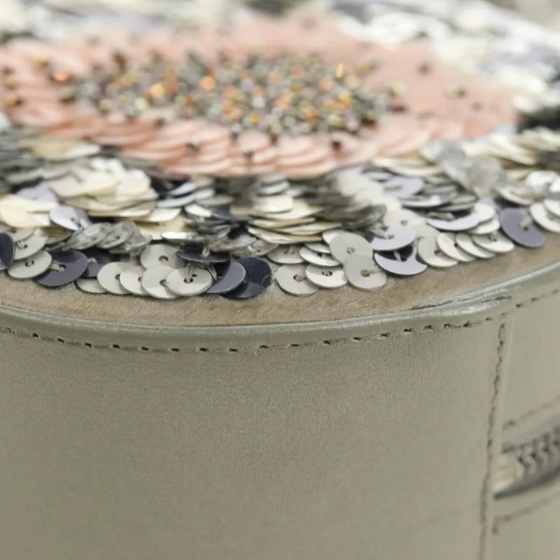 Chanel Round Clutch With Chain Sequins Gray Leather Bag