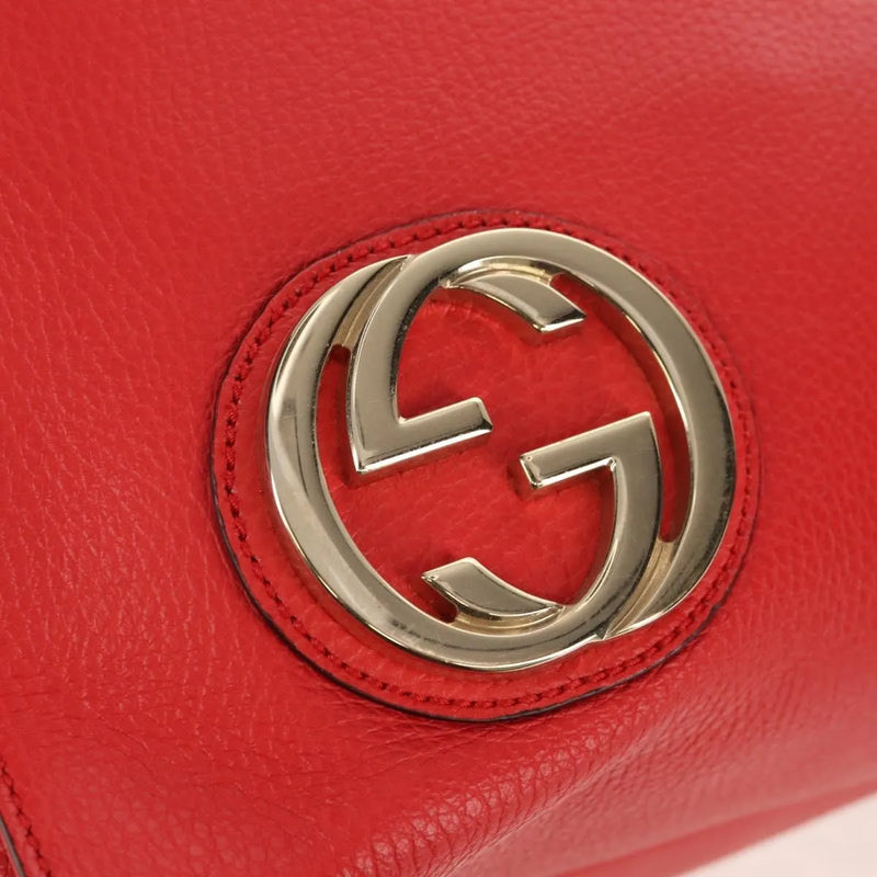 Gucci Grand Prix Interlocking Gg Tote Grainy Leather Red Bag