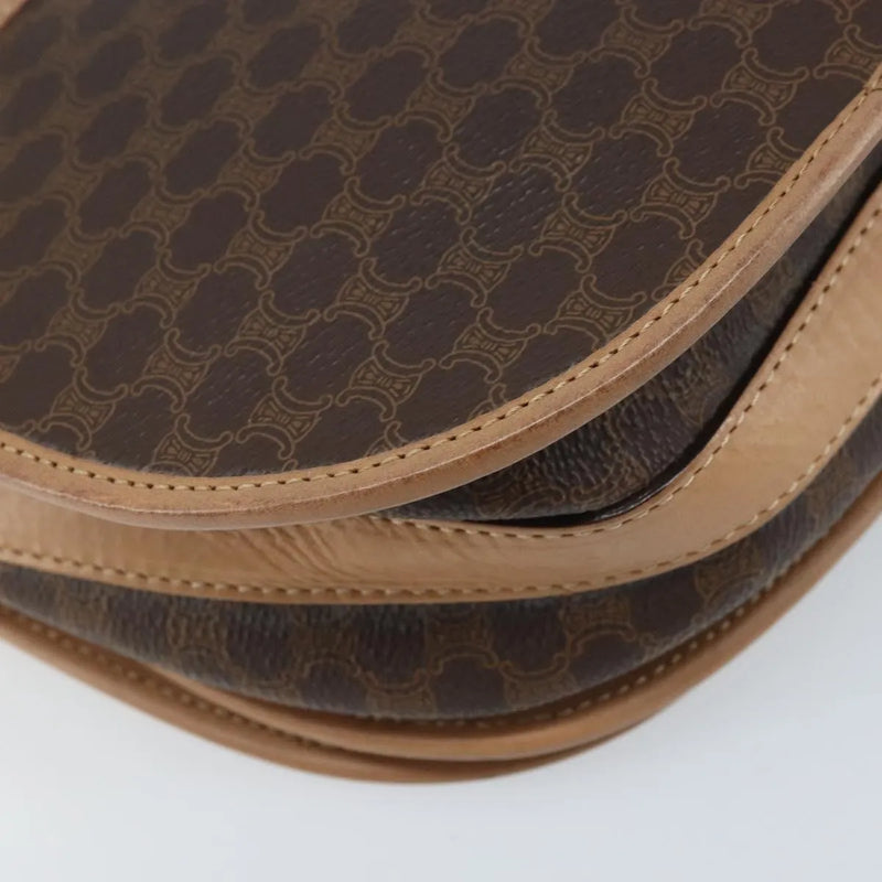 Celine Vintage Macadam Canvas And Leather Brown Bag