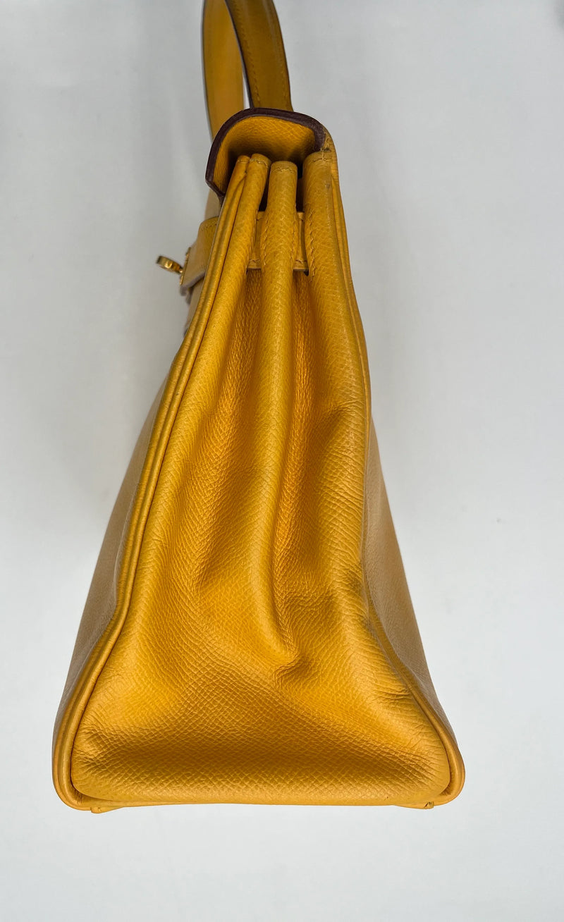Hermes Kelly 32 Graine Couchevel Yellow Leather Bag