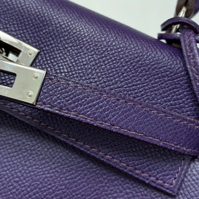 Hermes Kelly Purple Epsom With Palladium Hardware Leather Bag