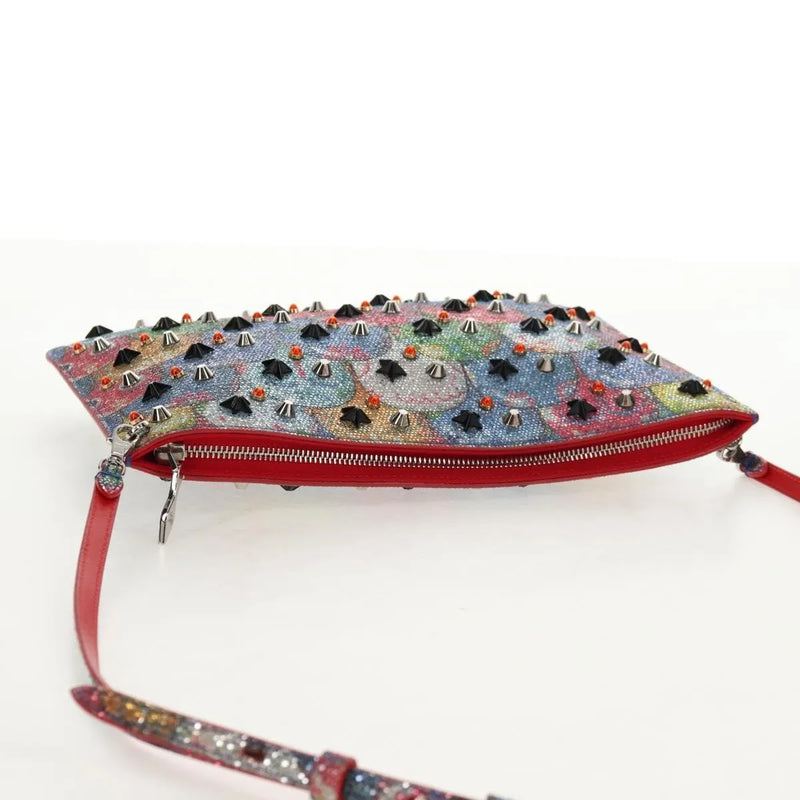 Christian Louboutin Loubiclutch Spiked Printed Leather Red Canvas Bag