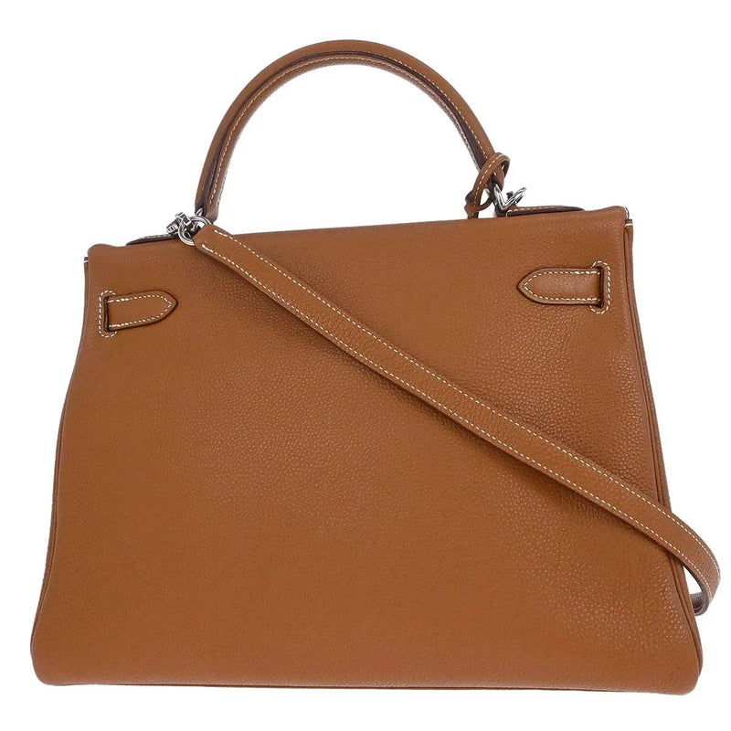 Hermes Kelly Brown Togo With Palladium Hardware Leather Bag