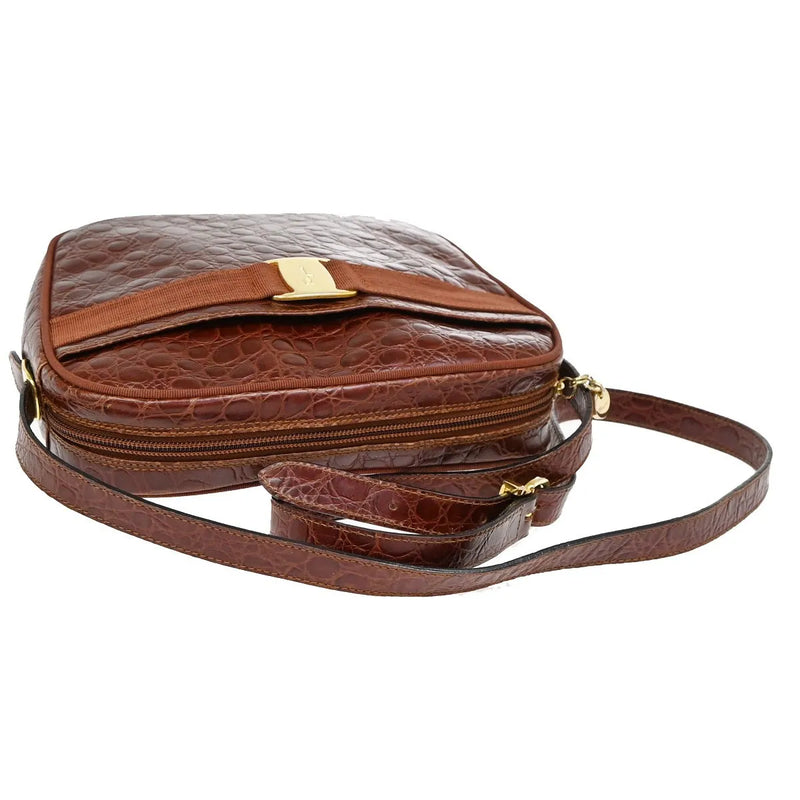 Salvatore Ferragamo Vala Leather Brown Bag