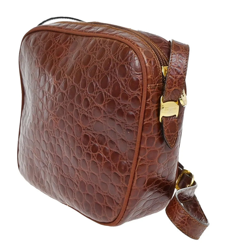 Salvatore Ferragamo Vala Leather Brown Bag