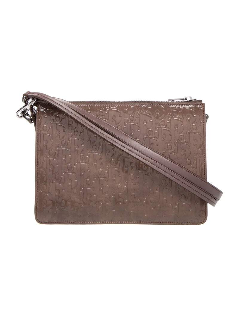 Christian Dior Hand Monogram Oblique Glossy Gray Patent_leather Bag
