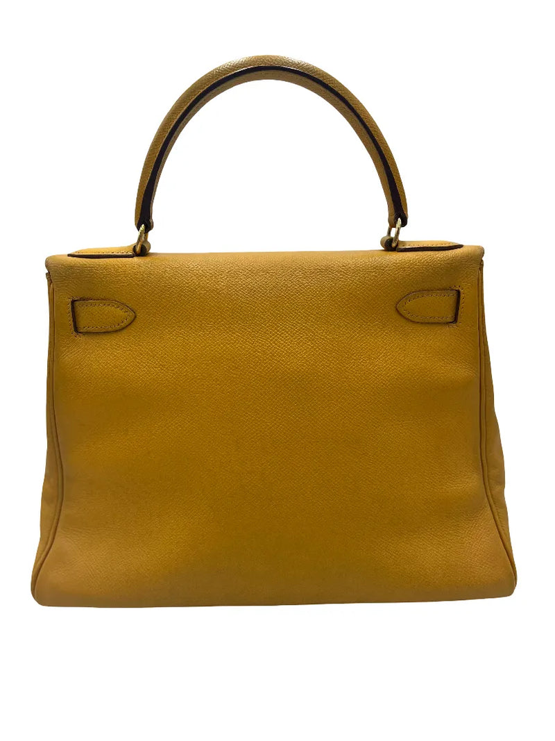 Hermes Kelly 32 Graine Couchevel Yellow Leather Bag