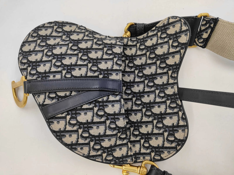 Christian Dior Saddle Oblique Canvas Blue Bag