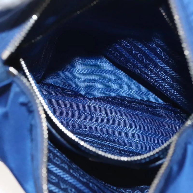Prada Flat Messenger Tessuto With Leather Blue Nylon Bag