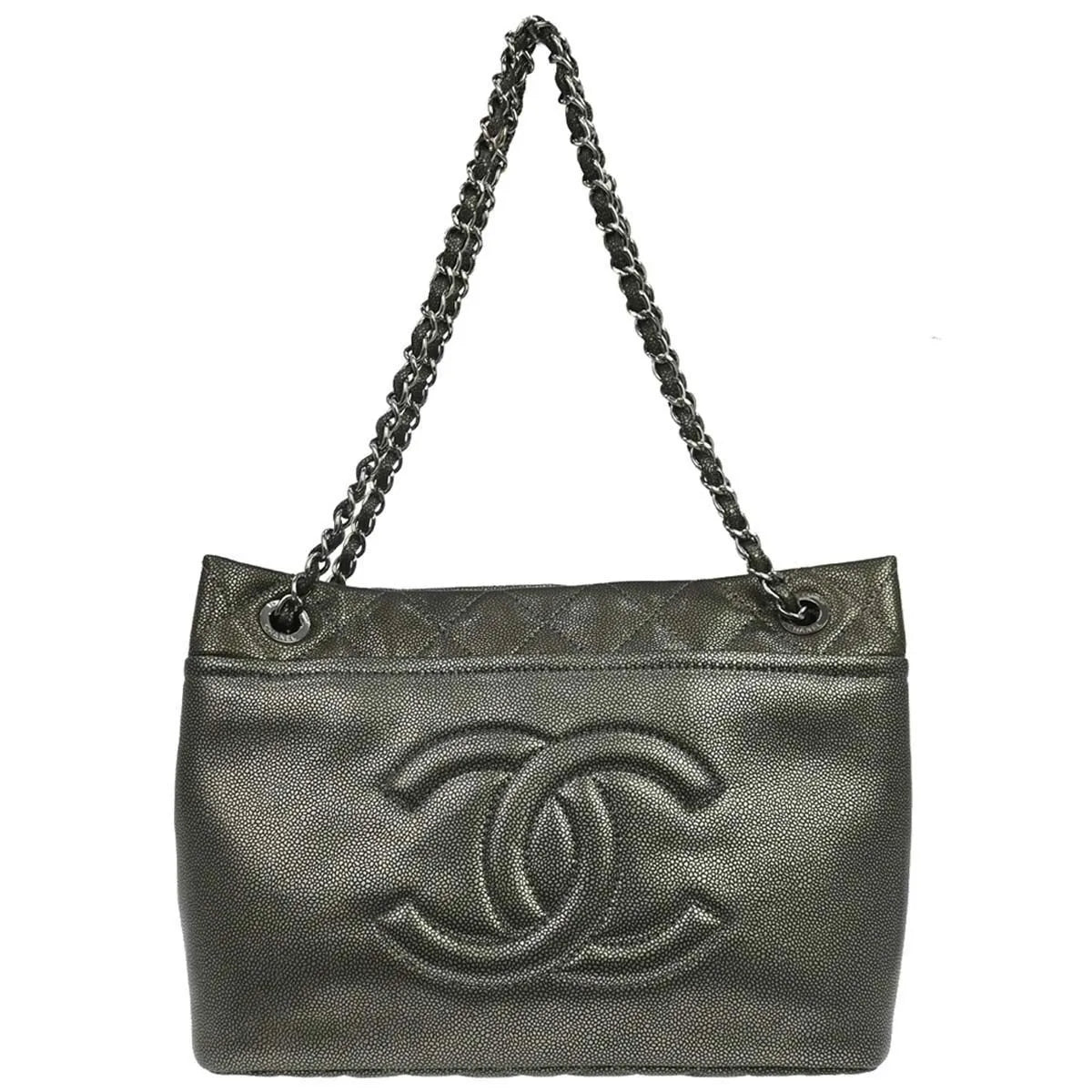 Chanel Timeless Cc Shopping Tote Quilted Caviar Metallic Leather Bag