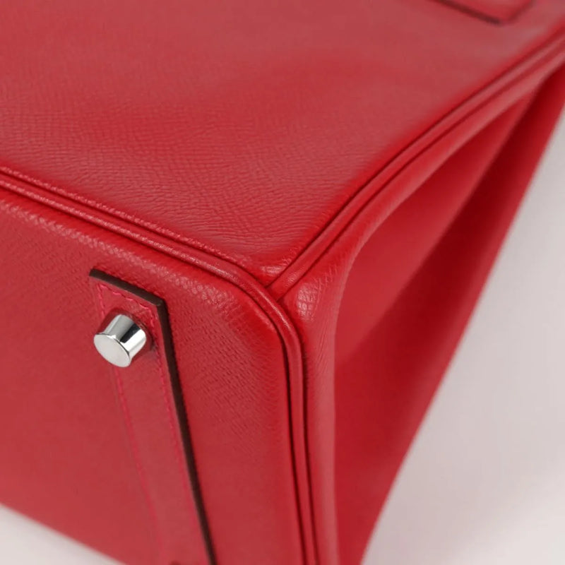 Hermes Birkin Red Epsom With Palladium Hardware Leather Bag