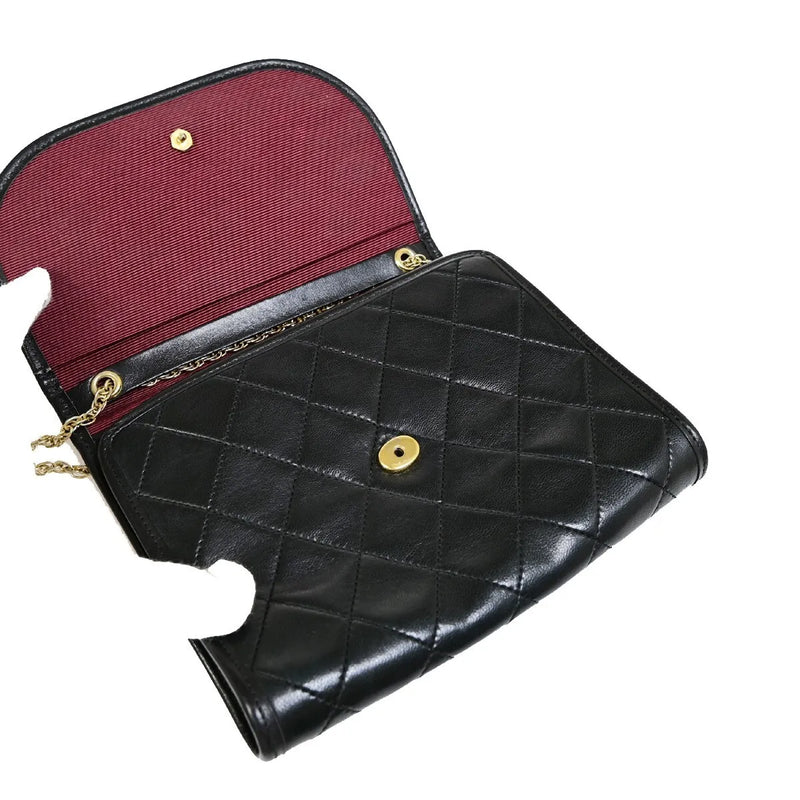 Chanel Vintage Round Flap Quilted Lambskin Black Leather Bag