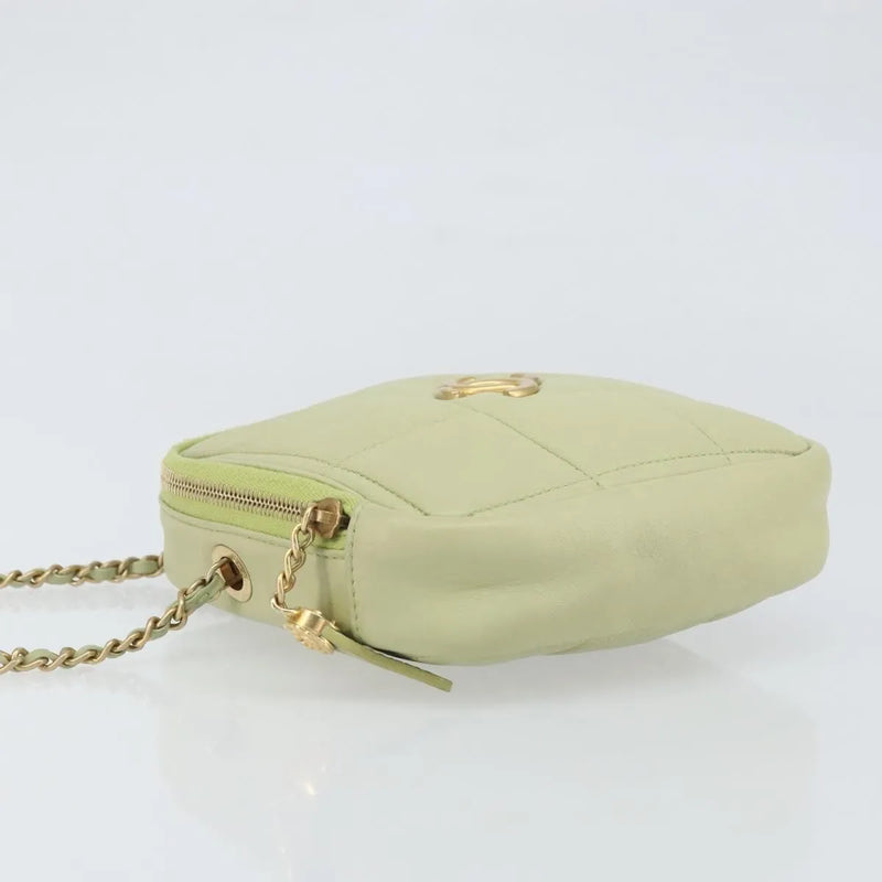 Chanel Diamond Chain Quilted Lambskin Green Leather Bag
