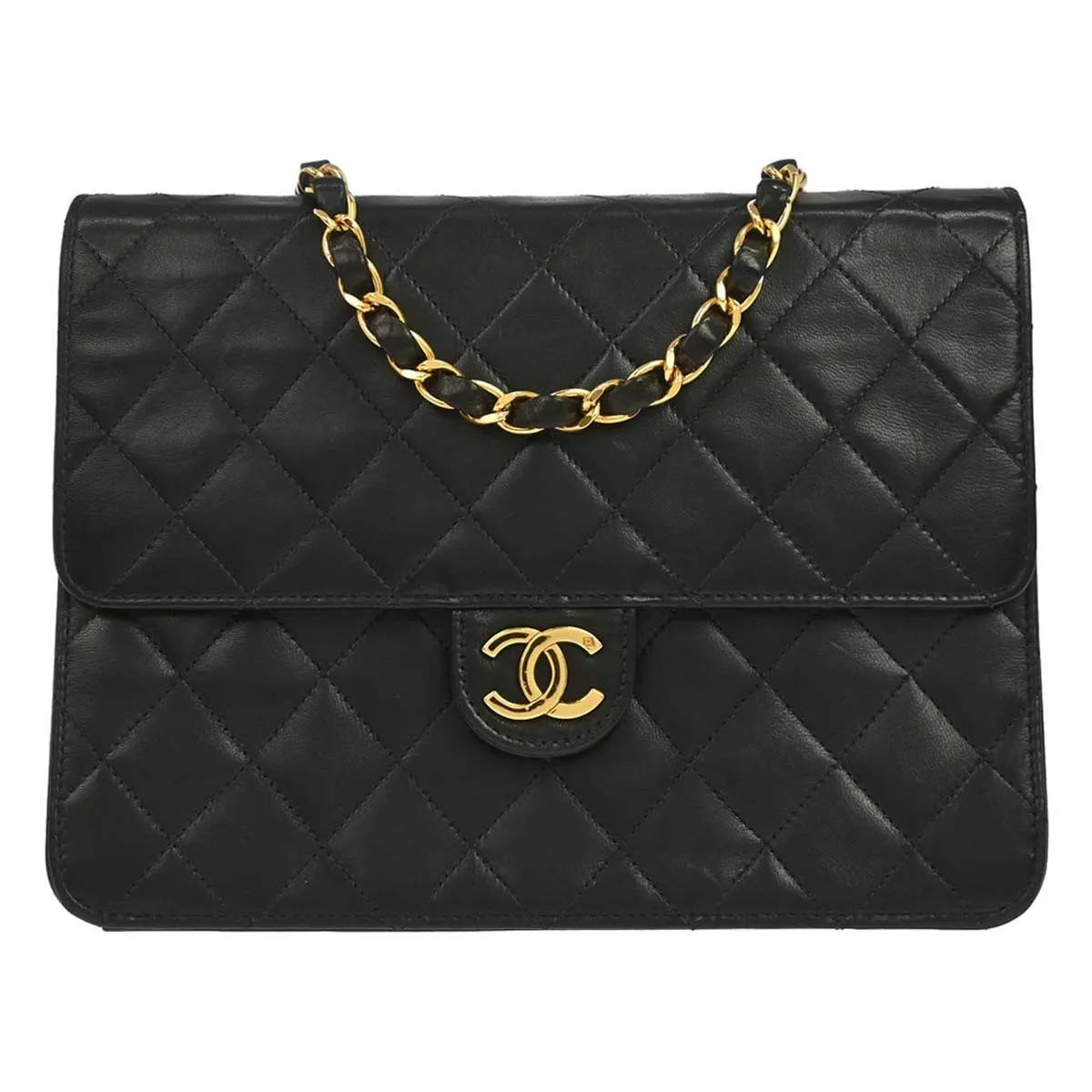 Chanel Vintage Classic Flap Quilted Lambskin Black Leather Bag