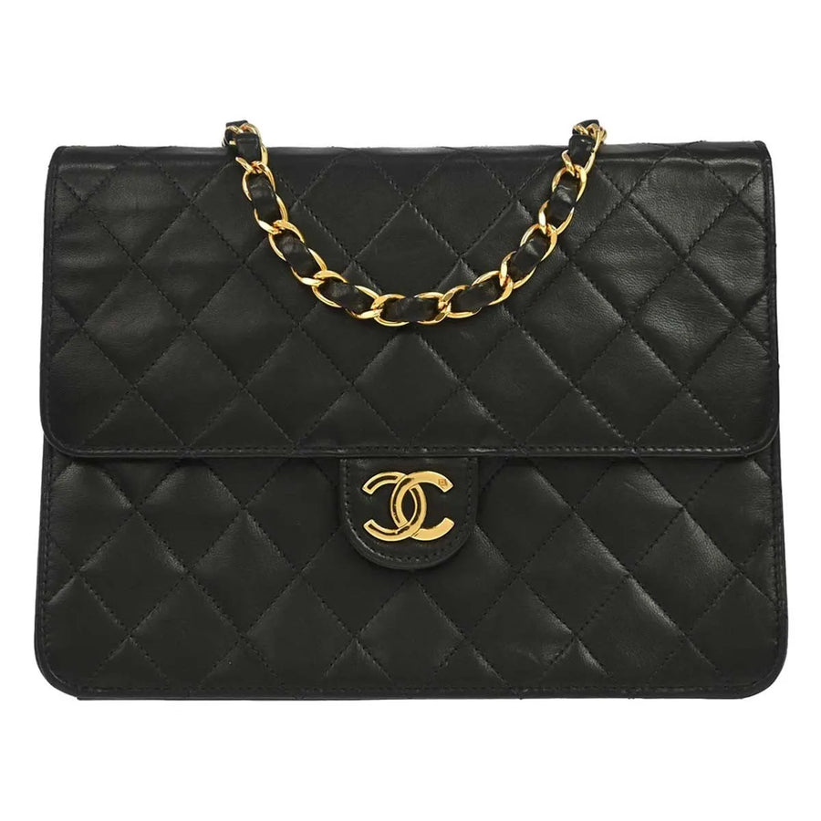 Chanel Vintage Classic Flap Quilted Lambskin Black Leather Bag