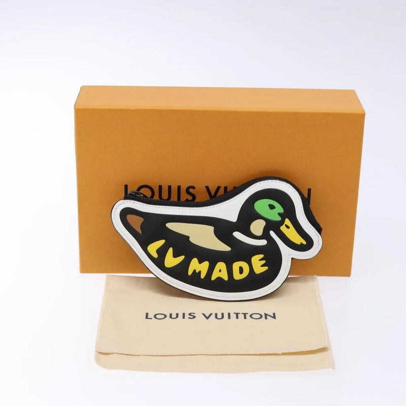 Louis Vuitton Nigo Duck Coin Holder Printed Leather And Limited Edition Giant Damier Black Canvas Accessory