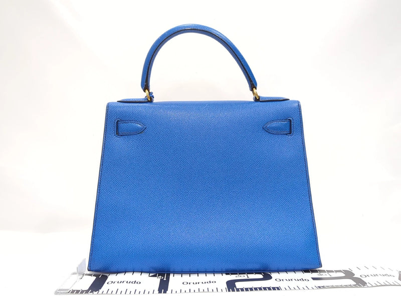 Hermes Kelly Blue Courchevel With Gold Hardware Leather Bag