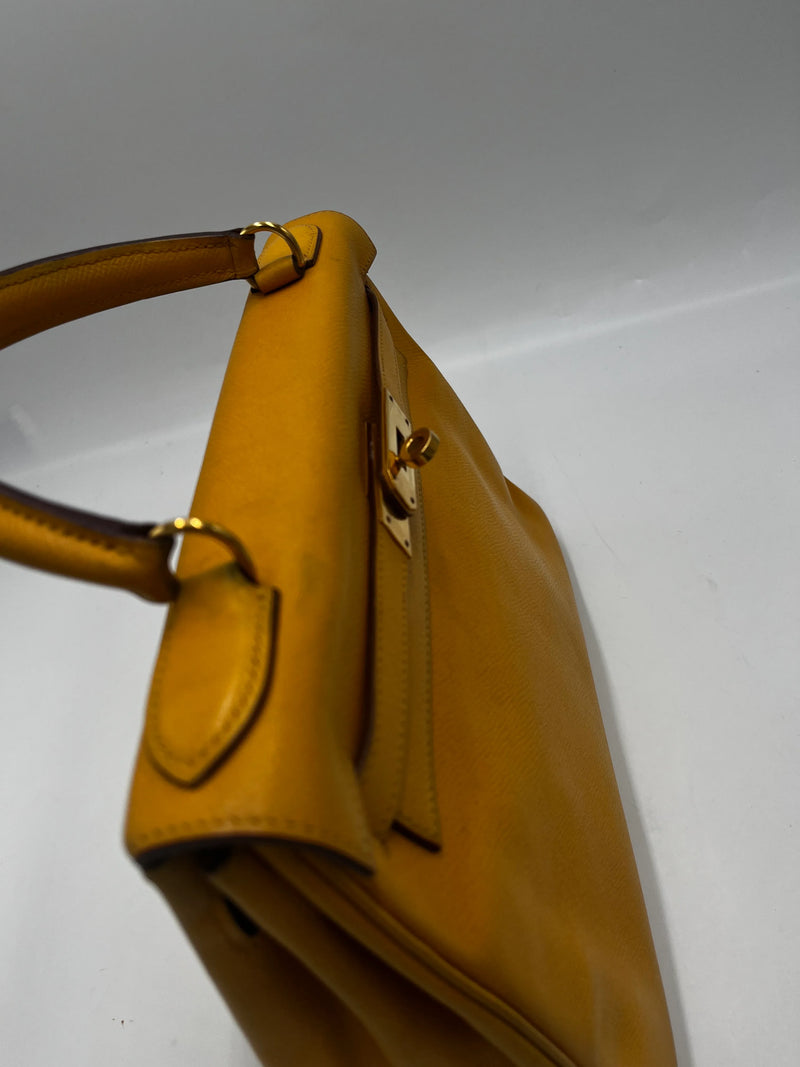 Hermes Kelly 32 Graine Couchevel Yellow Leather Bag