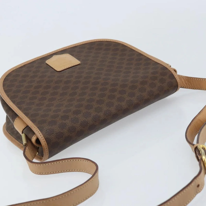 Celine Vintage Macadam Canvas And Leather Brown Bag