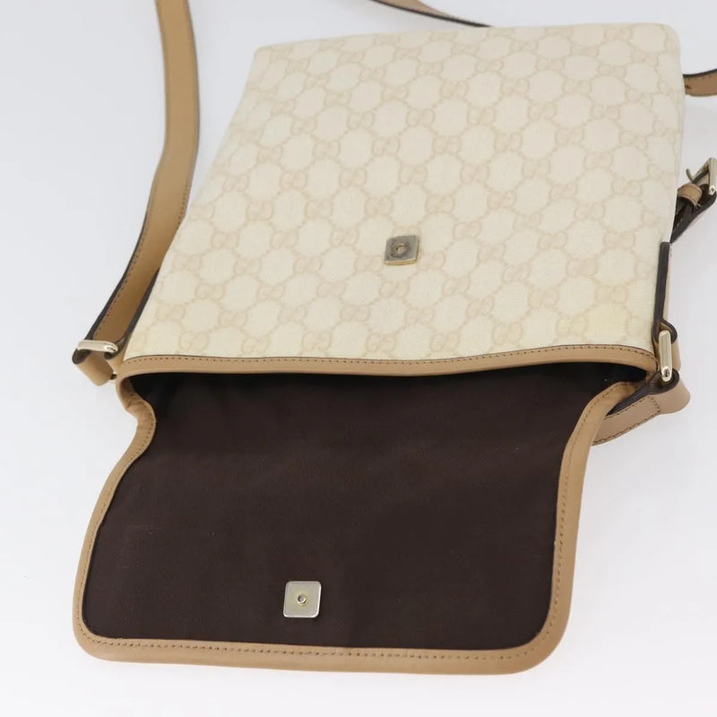 Gucci Flap Messenger Gg Coated Canvas Beige Bag