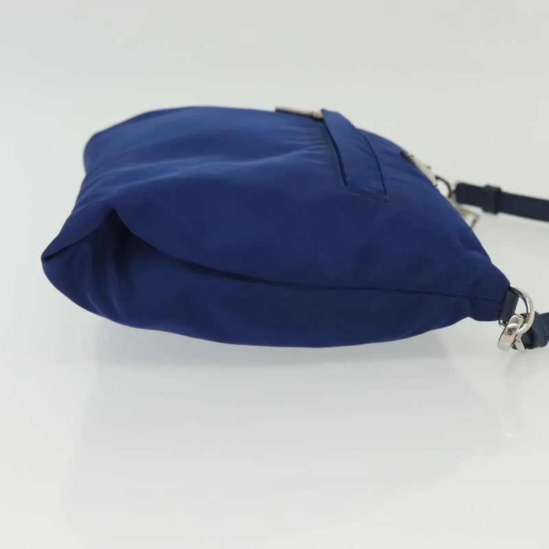 Prada Flat Messenger Tessuto With Leather Blue Nylon Bag