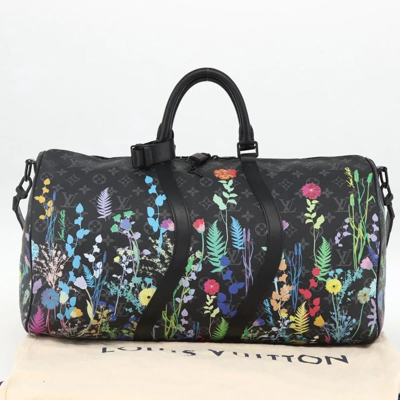 Louis Vuitton Keepall Bandouliere Limited Edition Foliage Monogram Eclipse Black Canvas Bag
