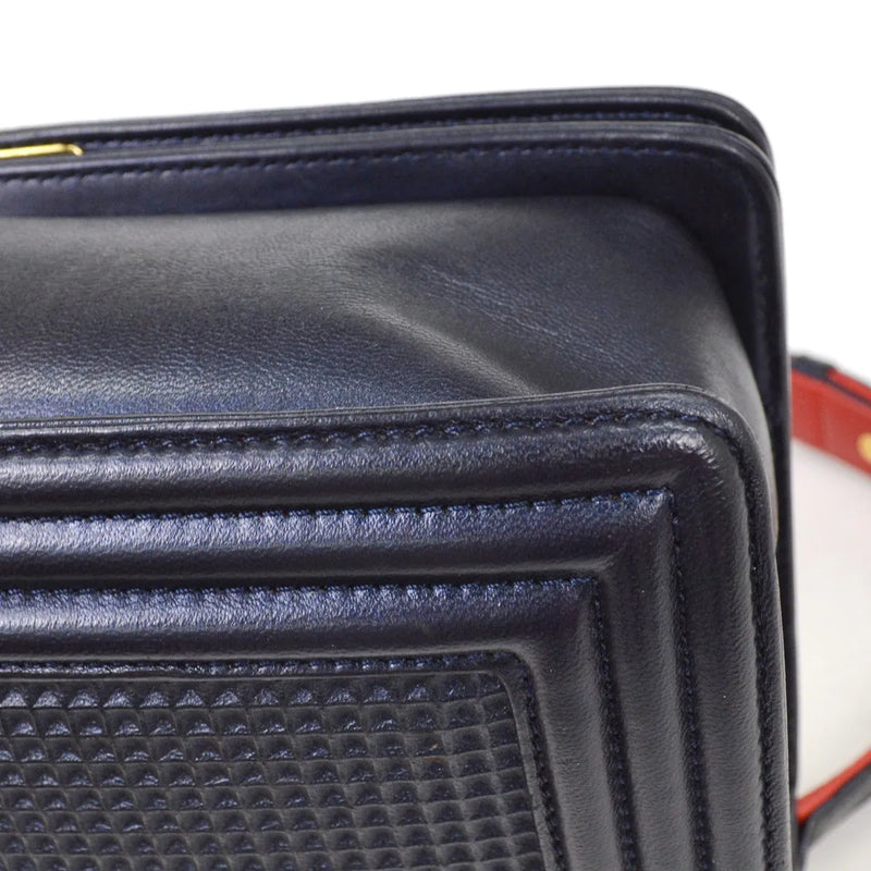 Chanel Boy Flap Cube Embossed Lambskin Navy Leather Bag