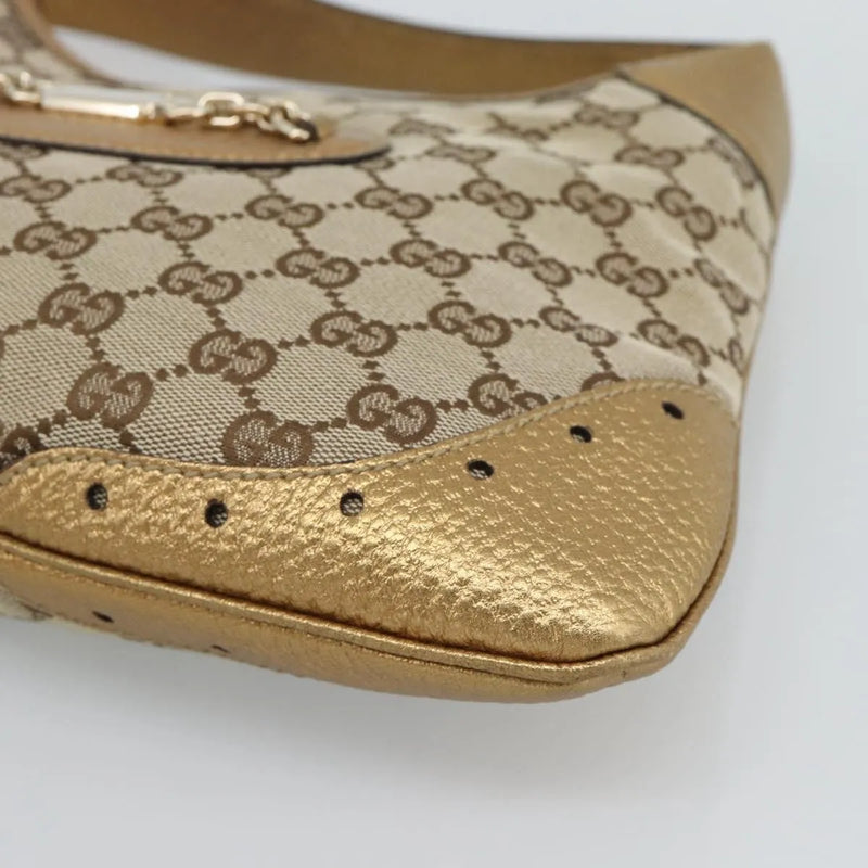Gucci Vintage Jackie O Chain Hobo Gg Canvas Beige Bag