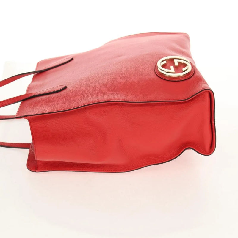 Gucci Grand Prix Interlocking Gg Tote Grainy Leather Red Bag