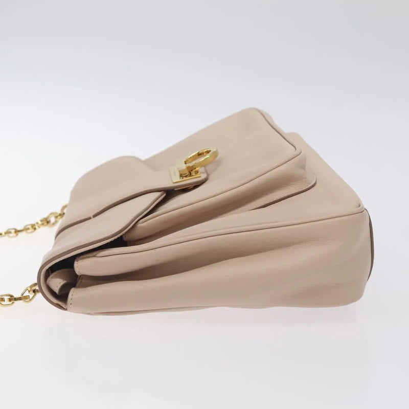Salvatore Ferragamo Gancini Chain Leather Beige Bag