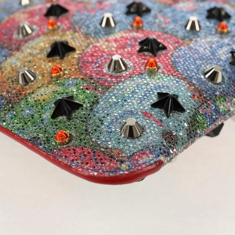 Christian Louboutin Loubiclutch Spiked Printed Leather Red Canvas Bag