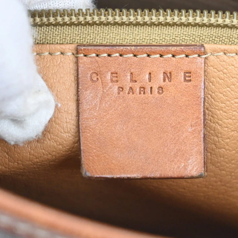 Celine Vintage Macadam Canvas And Leather Brown Bag