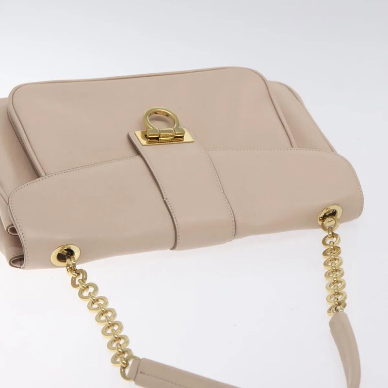 Salvatore Ferragamo Gancini Chain Leather Beige Bag