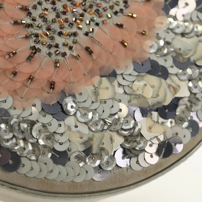 Chanel Round Clutch With Chain Sequins Gray Leather Bag