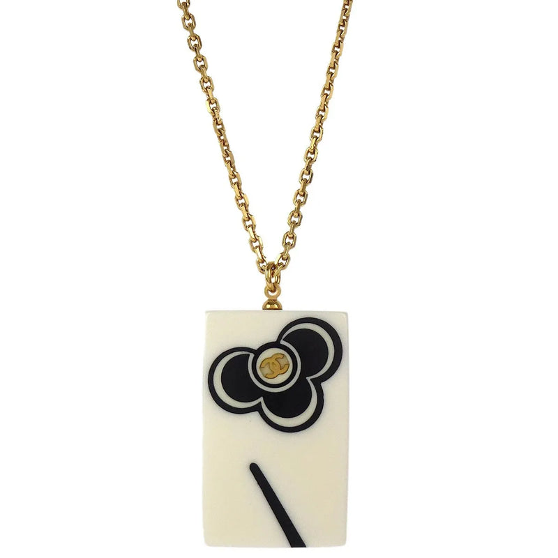 Chanel Vintage Cc Rectangular Pendant Metal And Resin Gold Gold_plated Jewelry