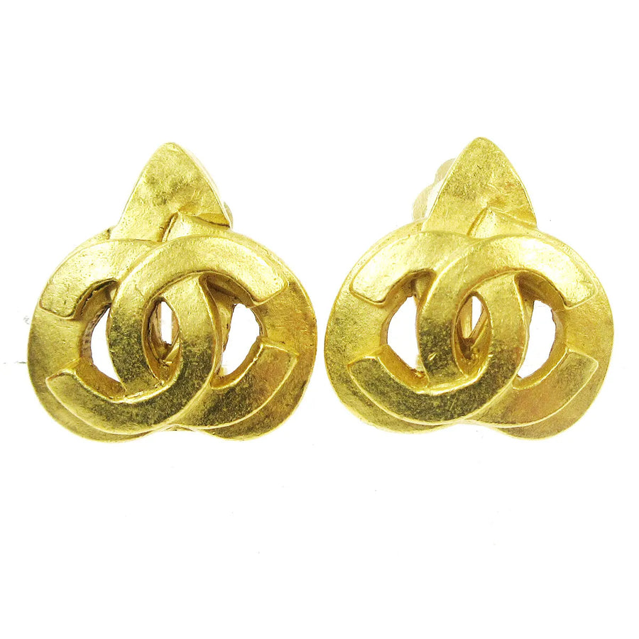 Chanel Vintage Cc Heart Clip-On Metal Gold Jewelry