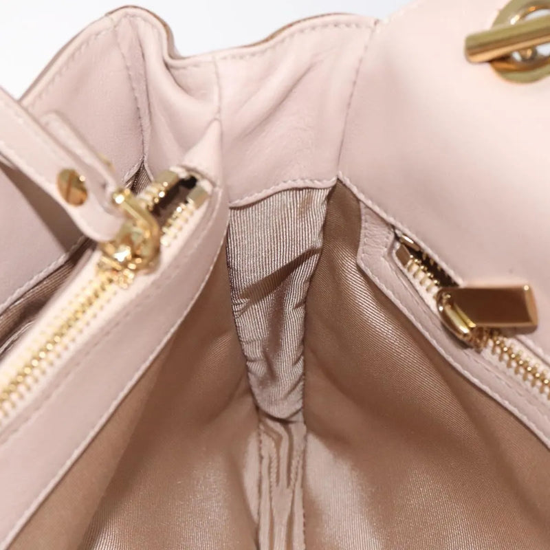 Salvatore Ferragamo Gancini Chain Leather Beige Bag