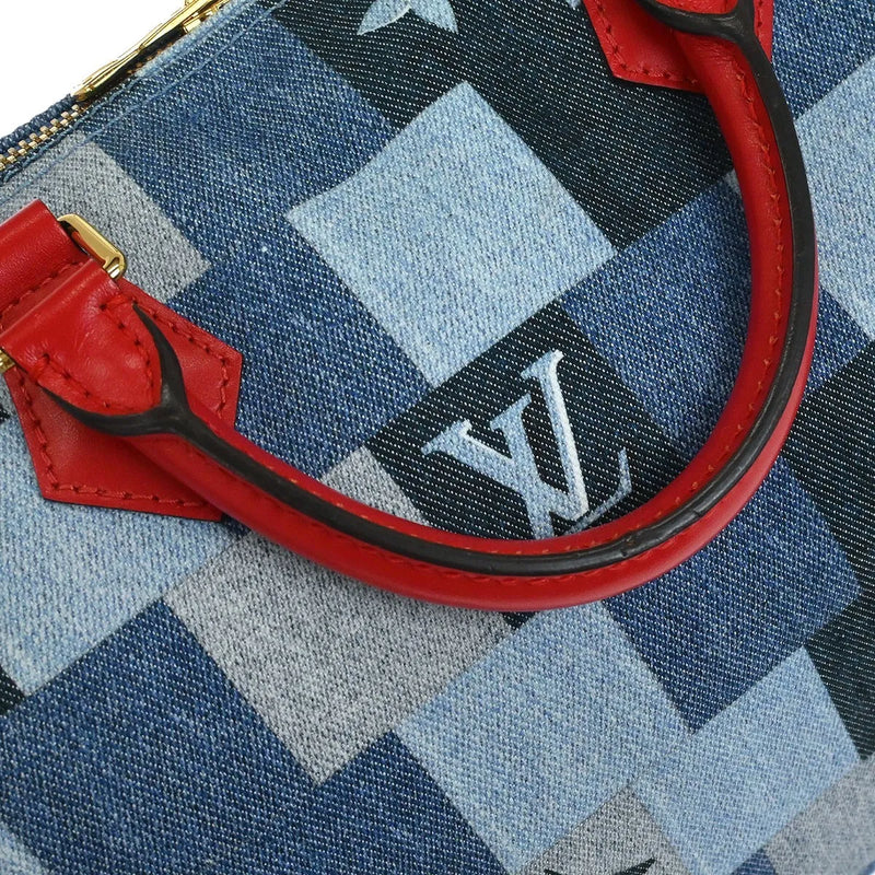 Louis Vuitton Speedy Bandouliere Damier And Monogram Patchwork Denim Blue Denim_jeans Bag