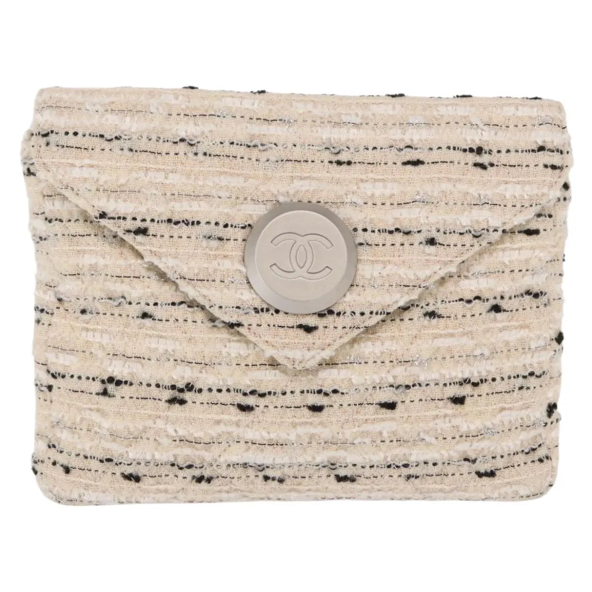 Chanel Vintage Envelope Chain Clutch Tweed White Bag