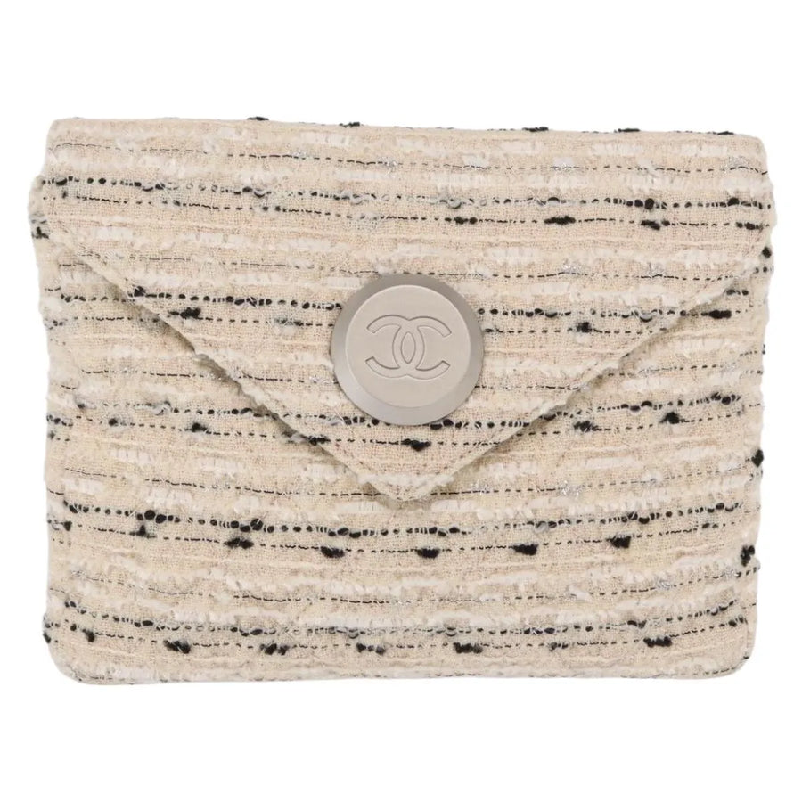 Chanel Vintage Envelope Chain Clutch Tweed White Bag