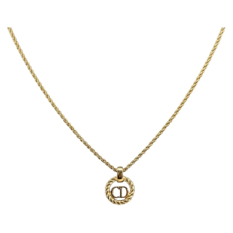 Christian Dior Cd Round Pendant Metal Gold Jewelry