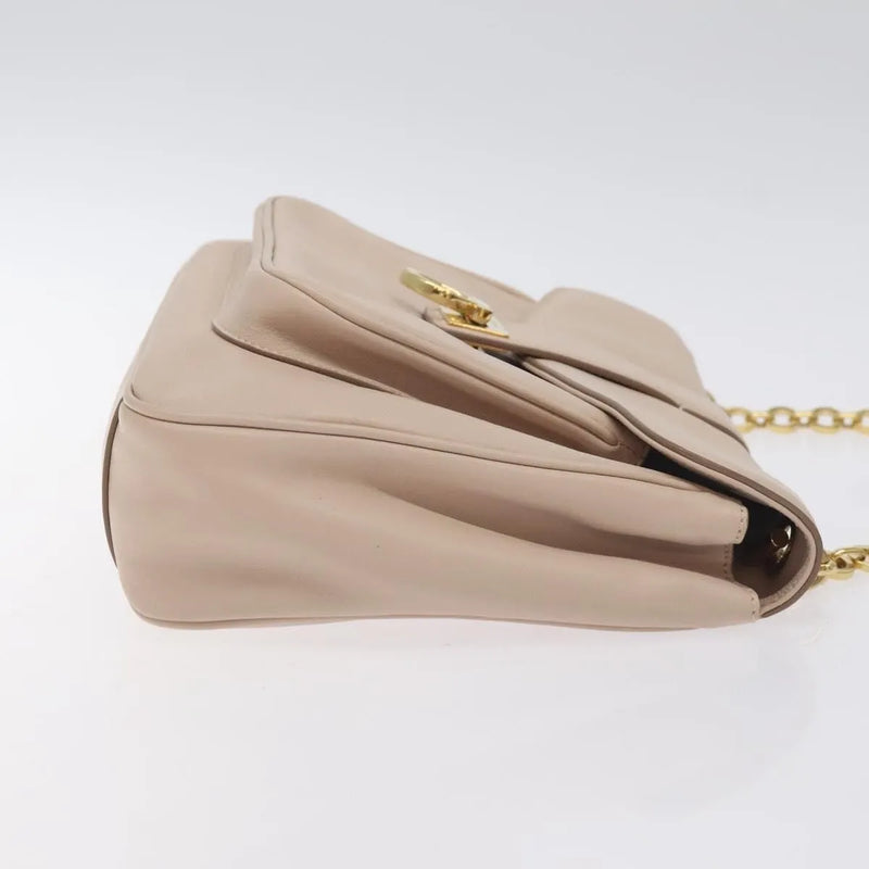 Salvatore Ferragamo Gancini Chain Leather Beige Bag
