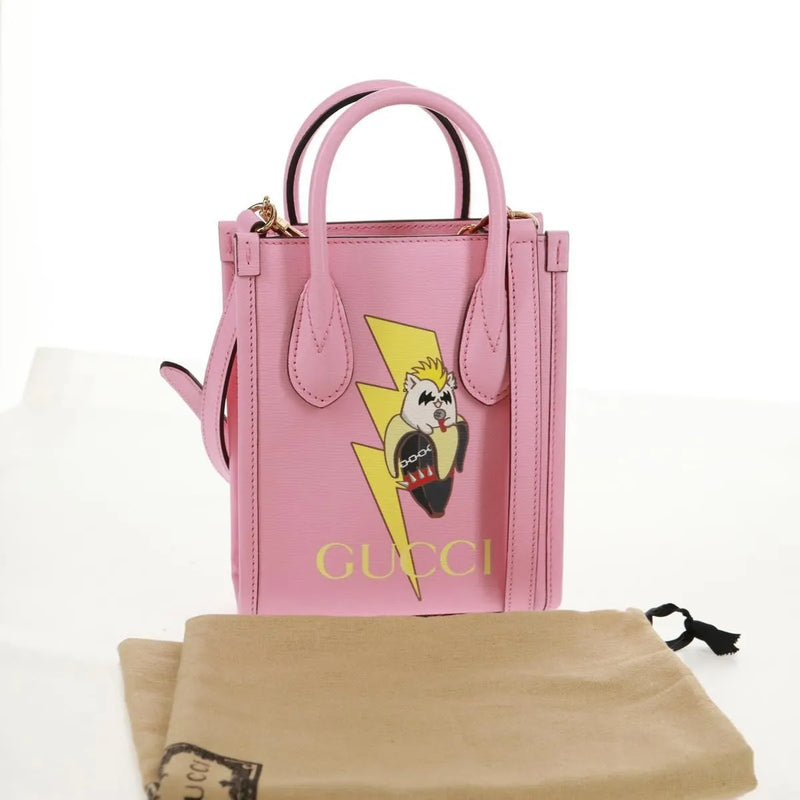 Gucci Vertical Tote Printed Leather Pink Bag