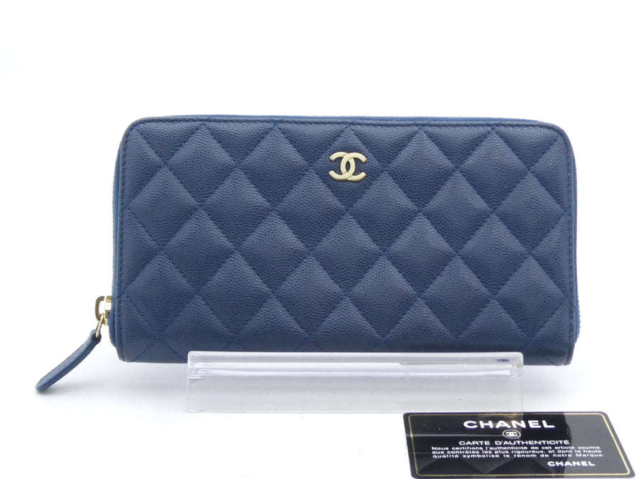 Chanel Matelasse Zippy Cc Navy Leather Accessory