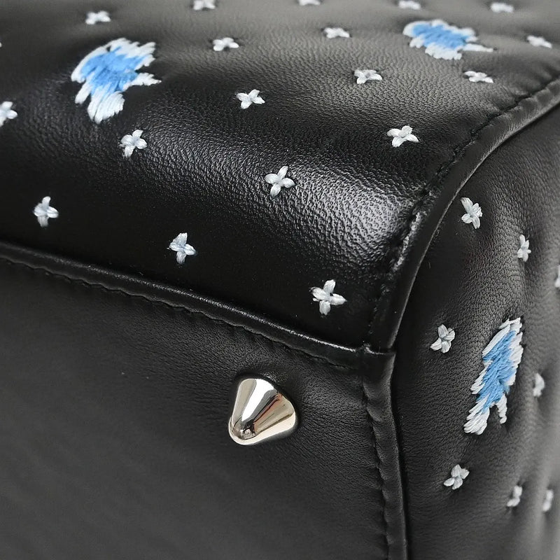 Christian Dior Lady Cannage Quilt Lambskin Black Leather Bag