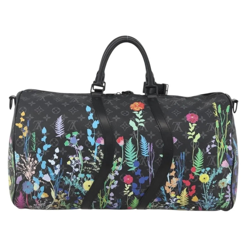 Louis Vuitton Keepall Bandouliere Limited Edition Foliage Monogram Eclipse Black Canvas Bag